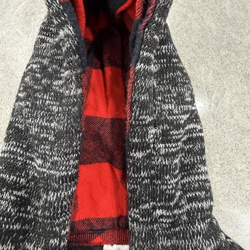 CARTER'S Baby Boy Hooded Sweater Jacket 3M Gray Black Red Plaid Toggle Buttons - Picture 3 of 9